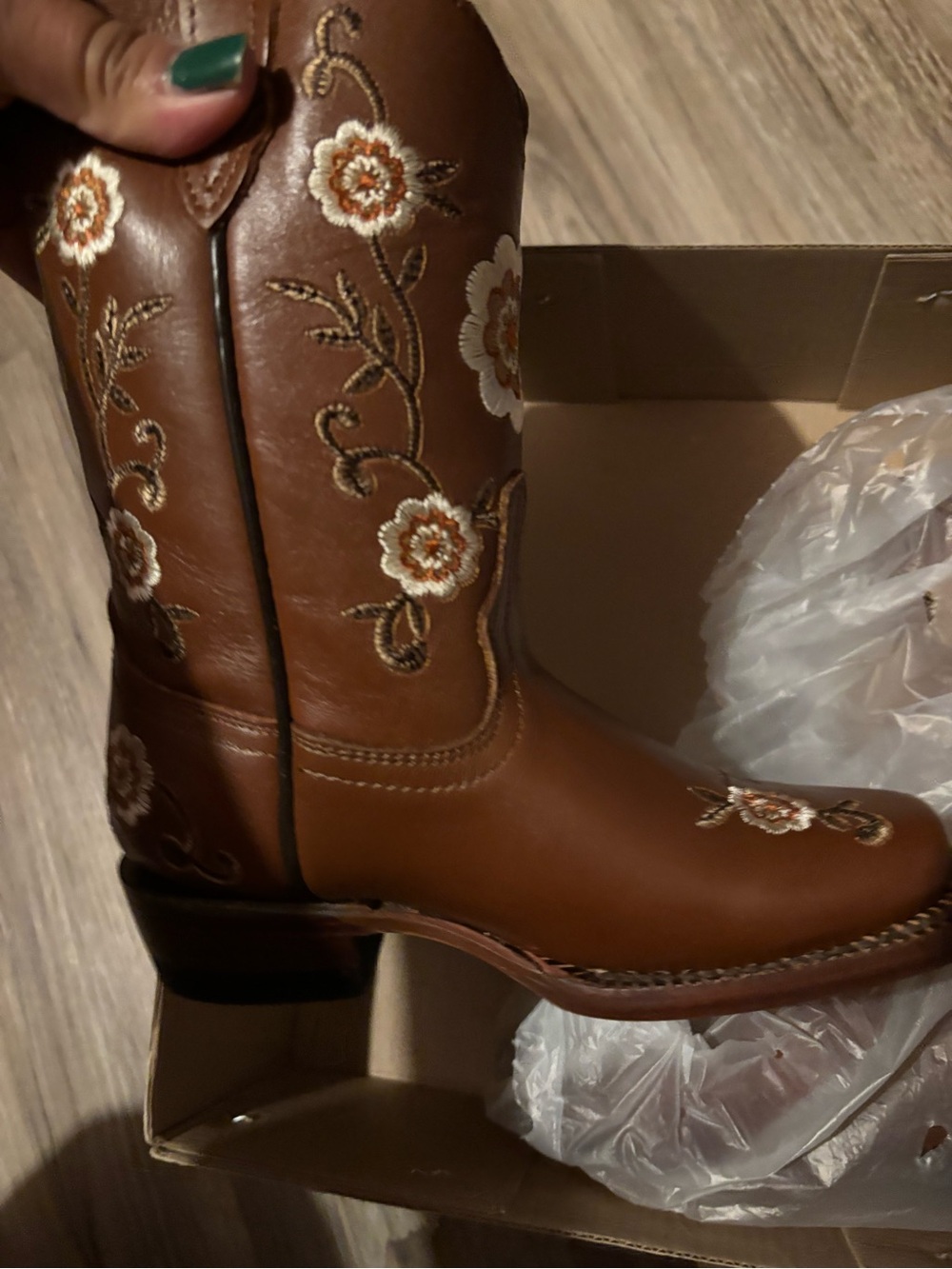 Girl  Brown Embroidered Western Boots